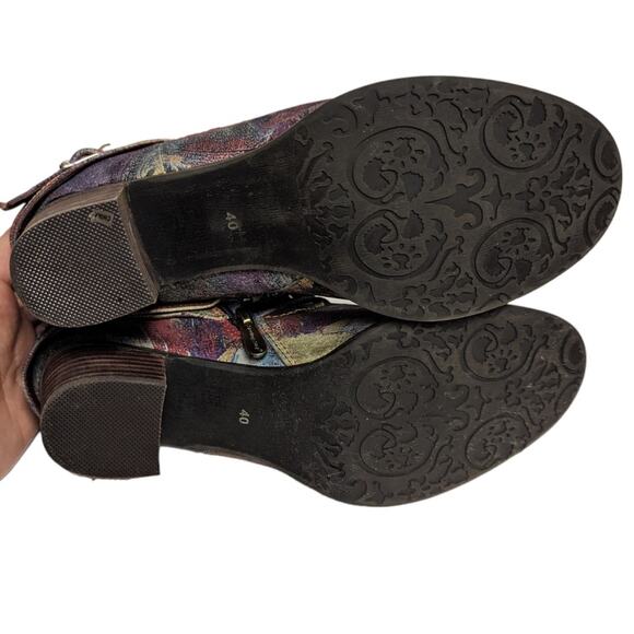 L’Artiste Shazzam Hand Painted Navy Leather Ankle Boots Boho Luxe EU 40 - Picture 4 of 11